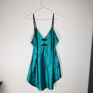 Vintage teal satin nightie slip dress